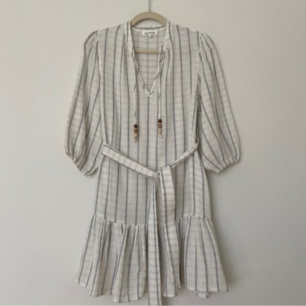 Heartloom Zein Dress Striped White Cotton Ruffle Mini size Small